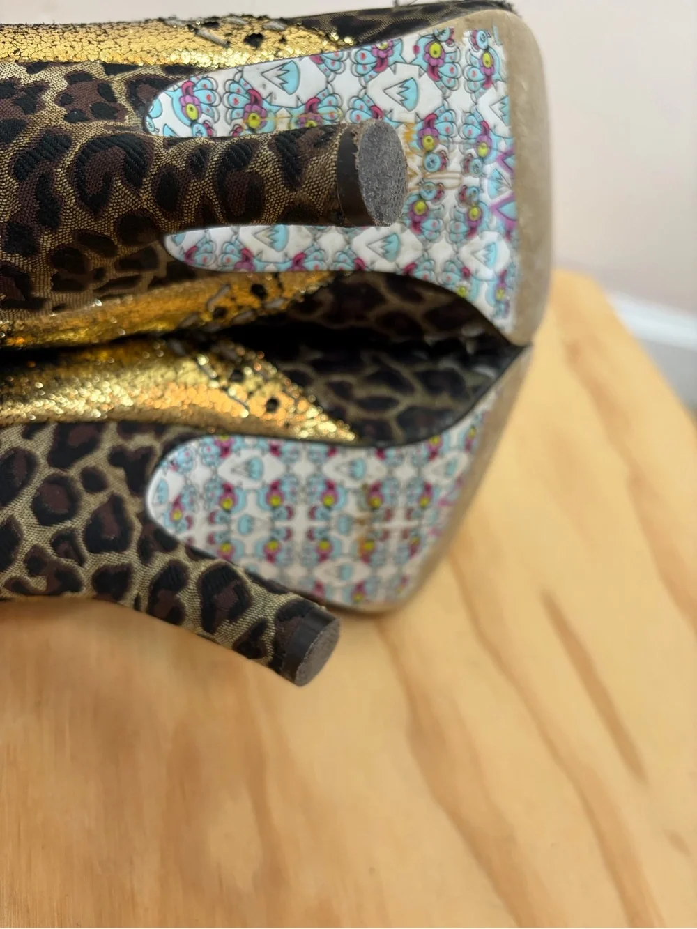 Irregular Choice Abigail's Party Retro Heels Leopard and Gold